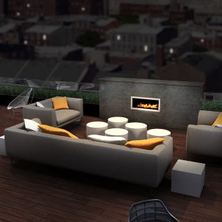 Rooftop Seating Area with Couches and Fireplace at The National
